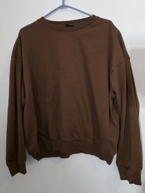 Brown Crewneck Sweatshirt – Oversized Relaxed Fit Pullover – Minimalist Basic
